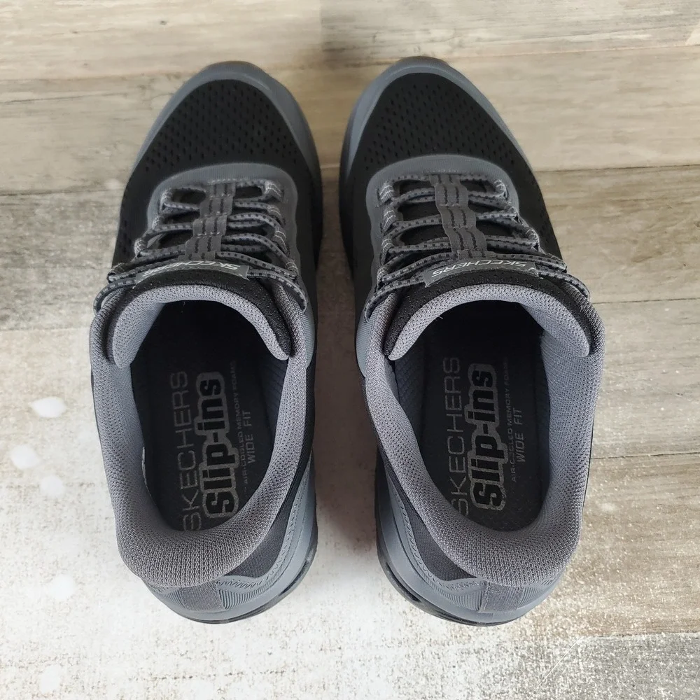 Skechers Glide Step Mens Hiking Shoes Sz 8.5 Black Charcoal Mesh Lace Up Sneaker